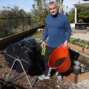 Mike Nava in his raised bed garden in Southern California