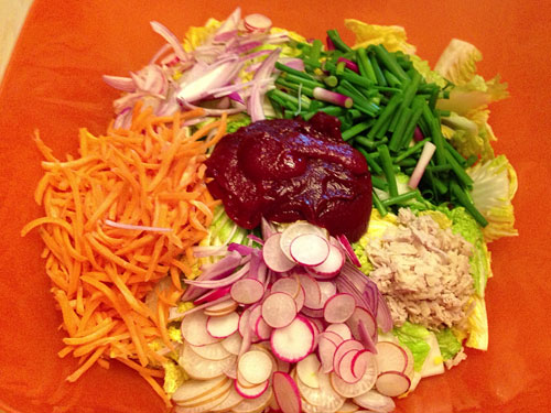 bowl full of ingredients for napa cabbage and ginger kimchi 