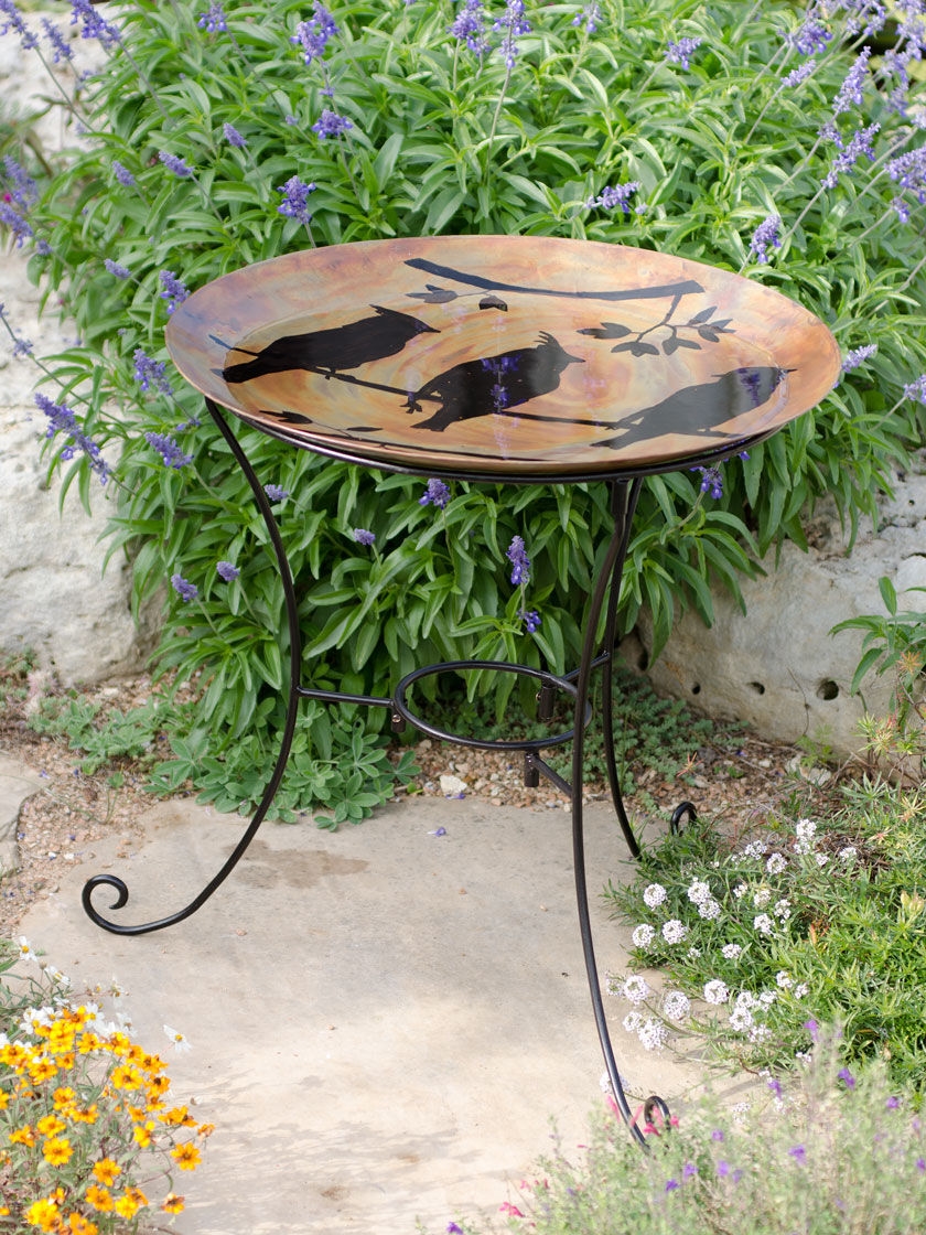 Metal Bird Bath: Cedar Waxwing Bird Bath 