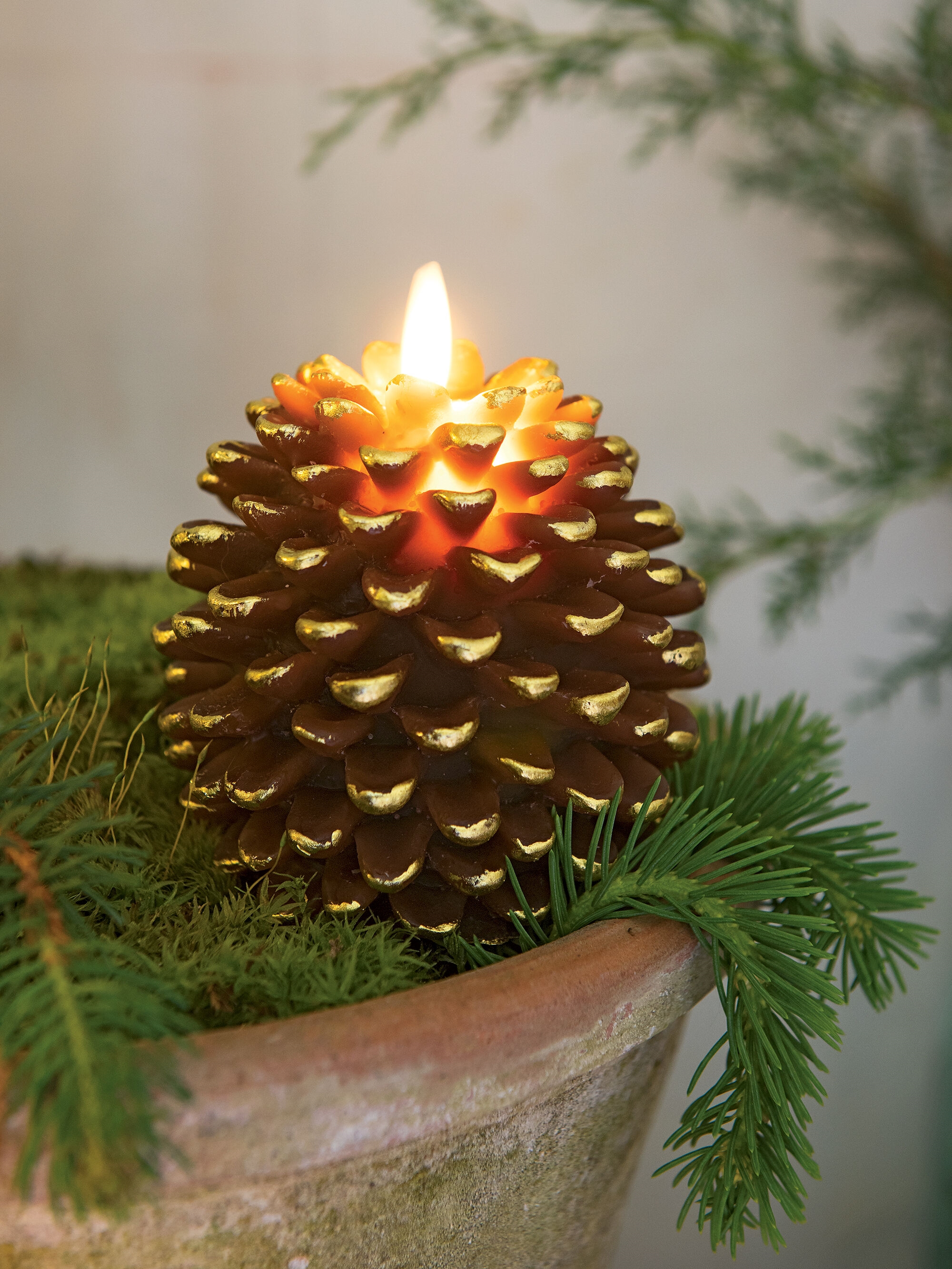 Wax Pinecone Flame Effect LED Candle | Gardeners.com