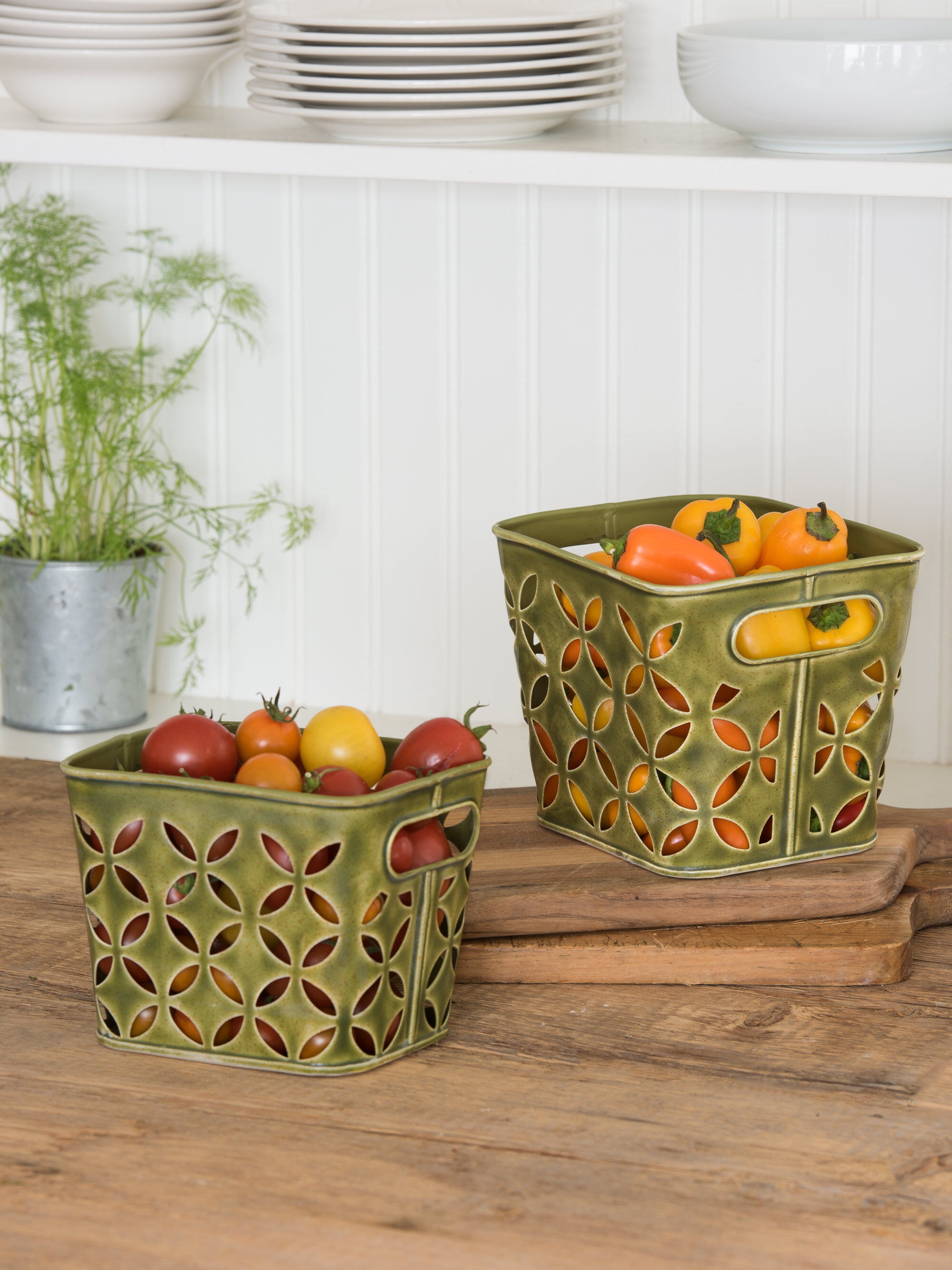 Countertop Fruit Baskets Set - Metal Pantry Storage Containers